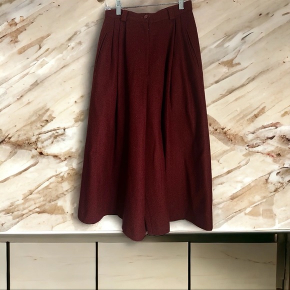 Loewe Wool Culottes Pant Burgundy Wool Lined Trousers Buttons Luxury Brand  40 - Picture 7 of 10
